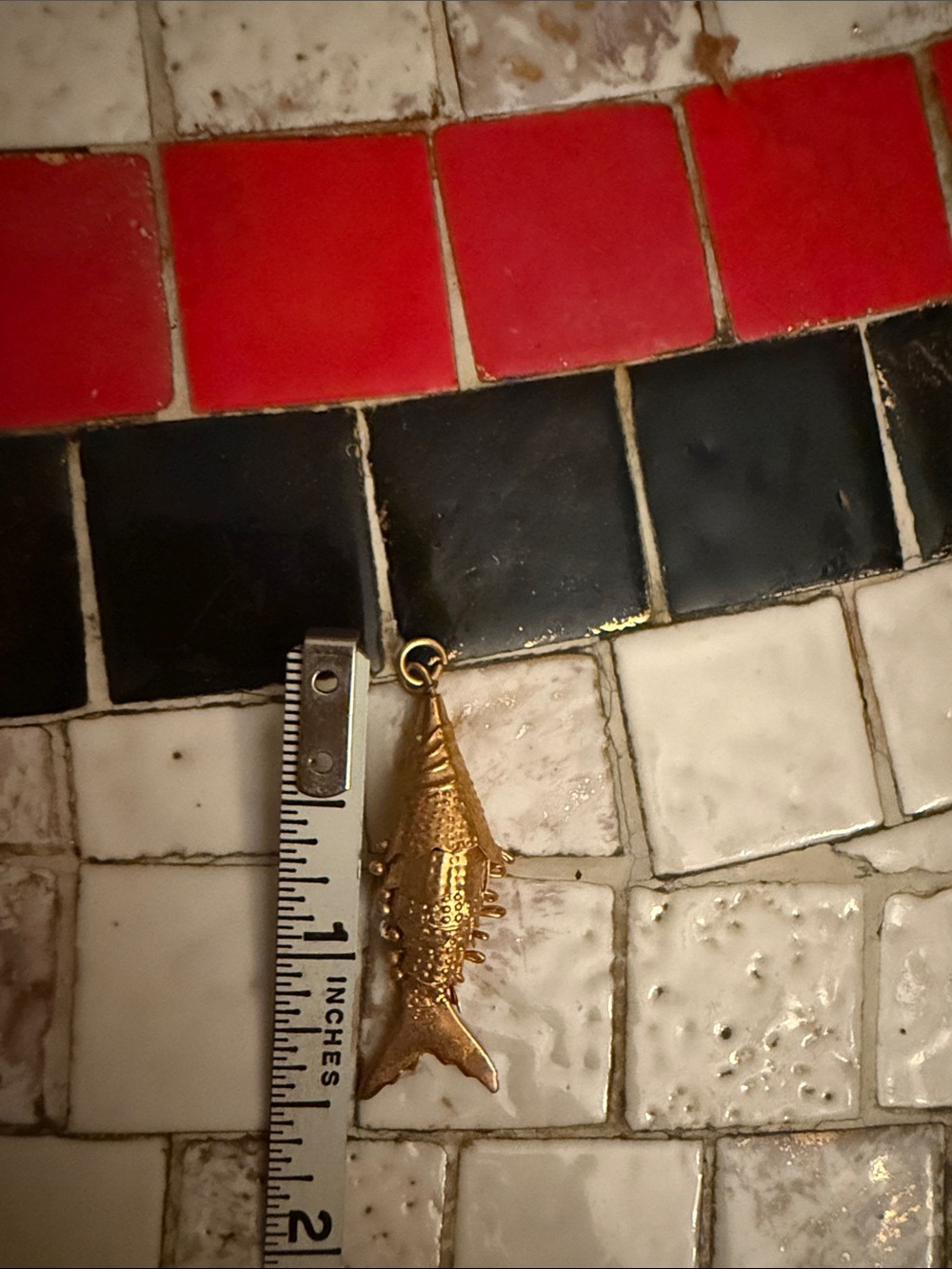 Gold tone vintage articulated unique Fish Pendant Charm - NOS